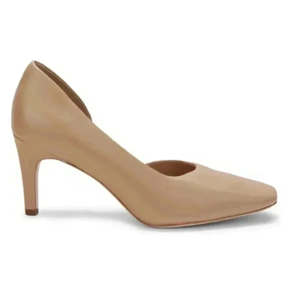 VINCE Tiana Point-Toe Leather Pumps Heels Nude Cappuccino Tan